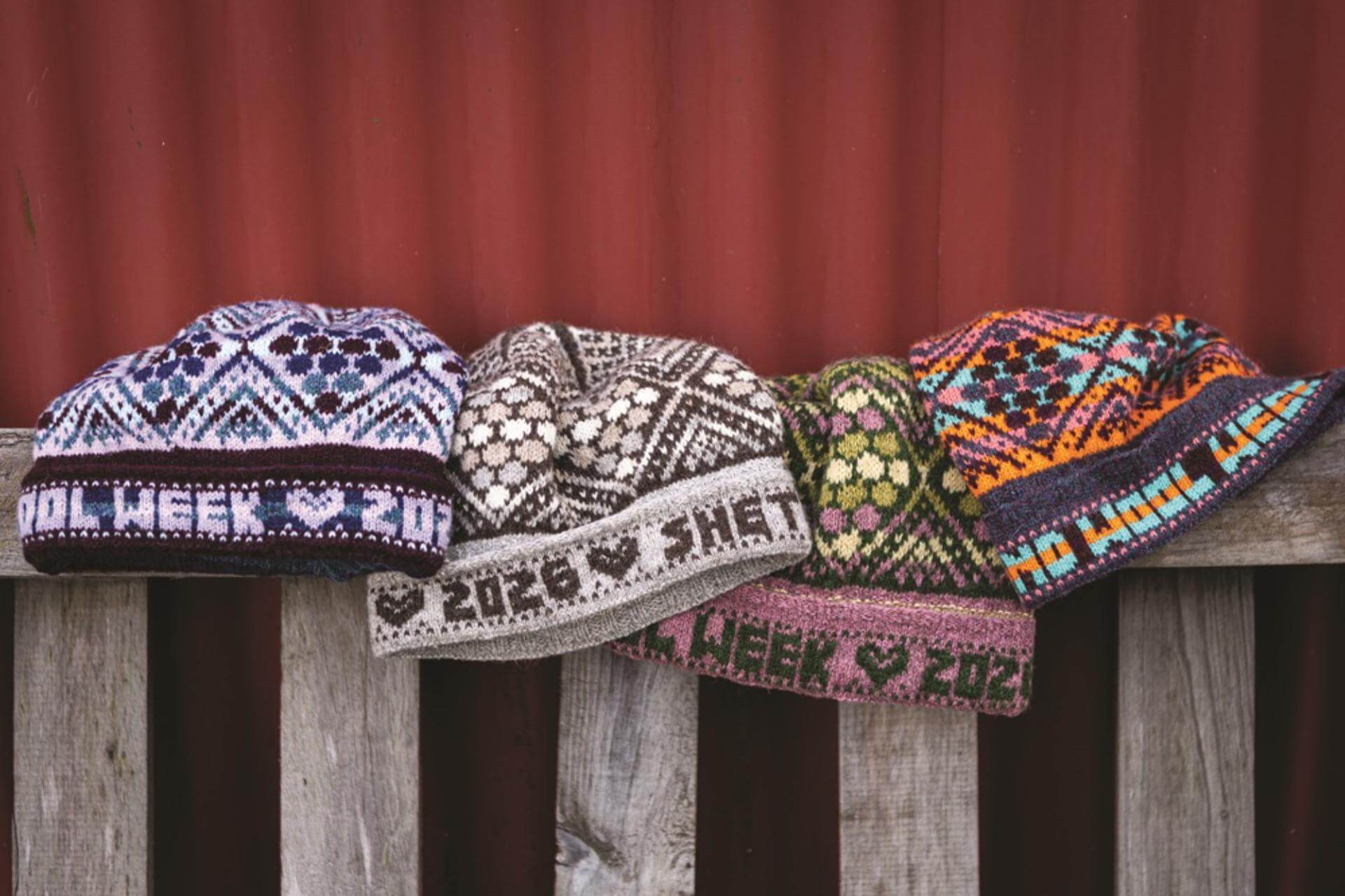 The birsie beanie, the SWW hat colourwork knitting pattern in 4 different colourways